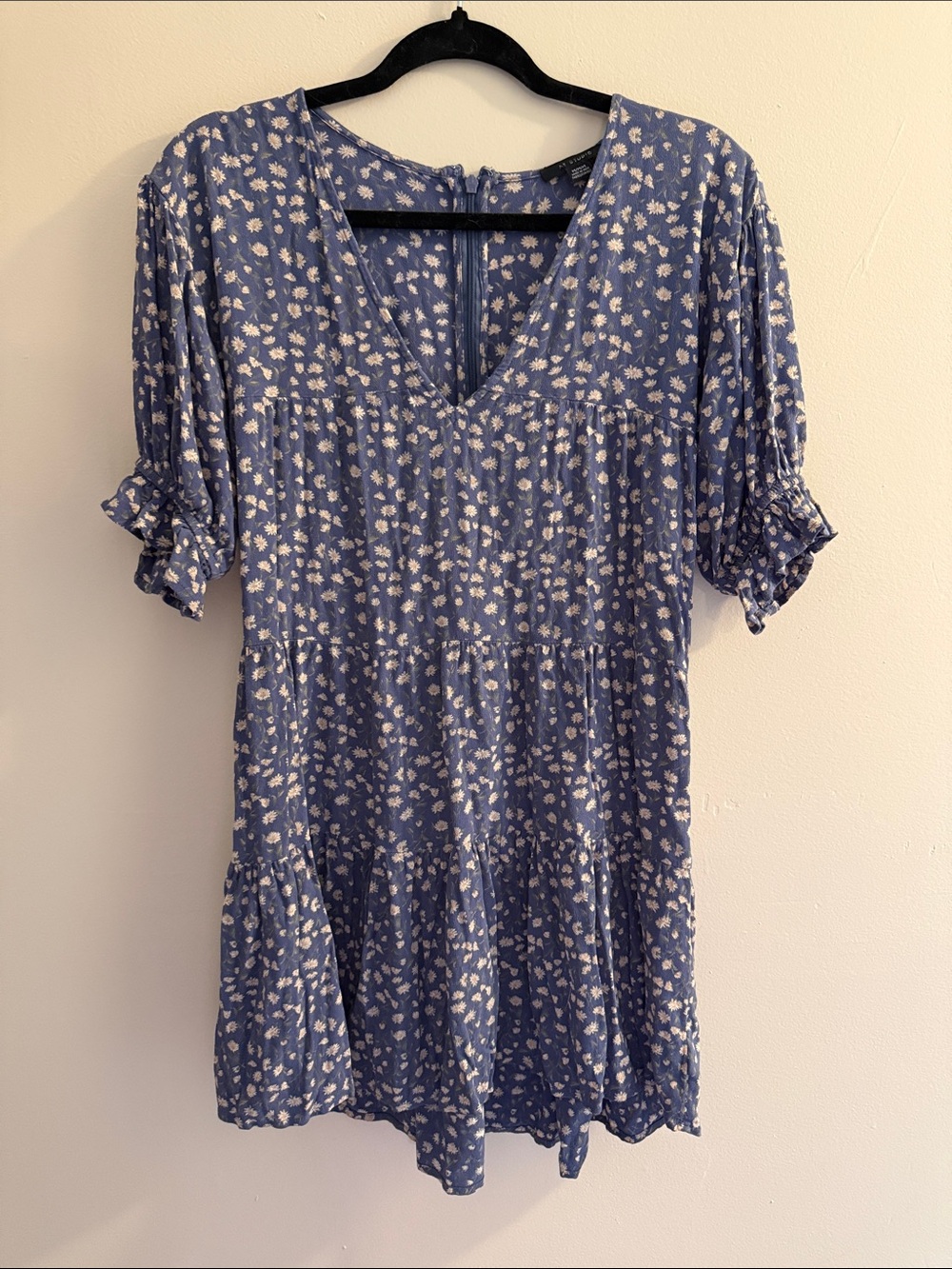 Blue Floral V-Neck Tiered Tunic Dress